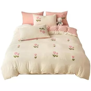 New Single Quilt Cover Does Not Include A Pillowcase Class A Washed Cotton Towel Embroidered Yu See Flower Sea Single Bed Cover 150x200cm Quilt cove