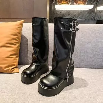 New Single-shoe Slimming Boots Versatile Shoes Thick-soled Women s Shoes Height-increasing Long Boots 34 чёрный