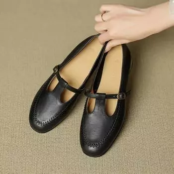 New Single-shoe Women s Flat Versatile and Retro Shoes 35 чёрный