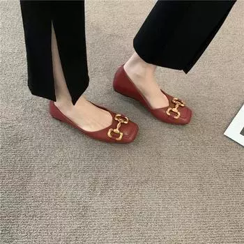 New Single Shoes Fashion Casual Thick Heel Square Toe Metal Light Cut Mary Jane Women s Shoes Size 35-40 Slip-On Square heel 35 хаки