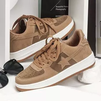 New Skateboarding Shoes Women s College Style Versatile Student Casual Shoes Retro Thick Sole Elevated Running Shoes sneakers 36 коричневый