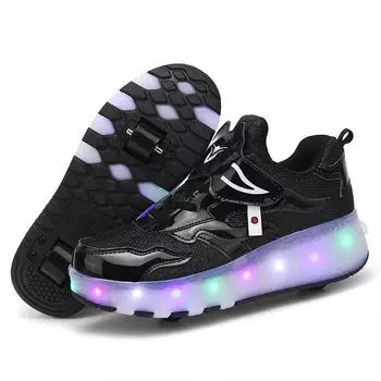 New Skates Children s Pulley Shoes Button Sneakers USB Charging Light Shoes Boys Luminous Shoes 30