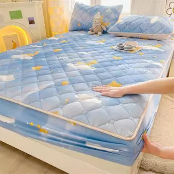 New Skin Friendly Bed Cover Soybean Anti-bacterial Waterproof Plus Cotton Print Mattress 360 Degrees with Elastic Wrap 200x220 Only 2 pillowcases