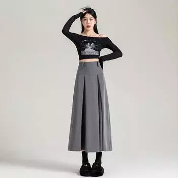 New Skirt with Early Autumn Skirt with Pleated Skirt with Umbrella Skirt with High Waist Slim Midi Skirt XS