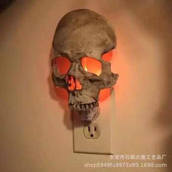 New Skull Night Lamp, Ambient Adjustment Light Skull Night Lamp Halloween Resin Decoration Skull Night Light - US Standard