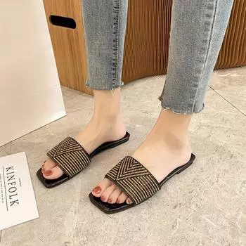 New Slides Women Flip Flops Shoes Slippers Plus Size 35-42 Bling Women Summer Flat Shoes Sandals Ladies Slip On chanclas mujer 35 чёрный