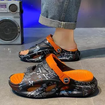 New slippers men s summer fashion simple outer wear thick bottom breathable outdoor sports leisure beach men s one-word drag 39 чёрный