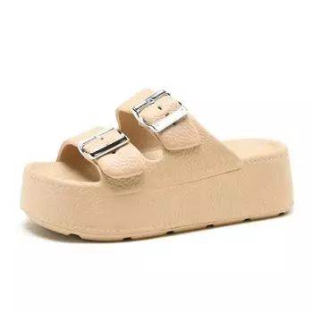 New slippers women s non-slip EVA heightened super thick bottom home fashion super soft one-word drag inside and outside wear 36 хаки