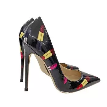 New slogan graffiti celebrity high heels, dress pointed shallow cut women s shoes, fashionable banquet shoes 8cm 10cm 12cm thin 33