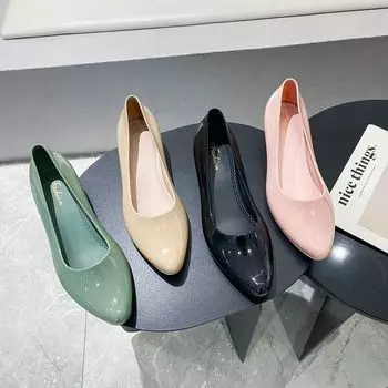 New slope heel single shoes women s fashion simple shallow mouth pointed beanie shoes casual retro one-pedal flat lazy shoes 36 чёрный