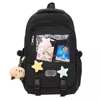 New small fresh backpack nylon large capacity junior high school student schoolbag high value casual backpack no pendant чёрный