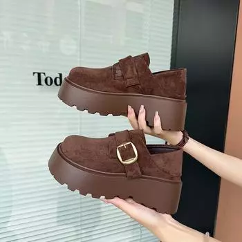 New small height increase fashionable versatile soft sole thick sole flat bottom casual women s single shoes 35