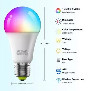 НОВАЯ умная лампа WiFi E2710W LED RGB лампа с регулируемой яркостью и функцией таймера, цветная лампа, работающая с Alexa, 5 шт., с пультом дистанционного управления ZN294925
