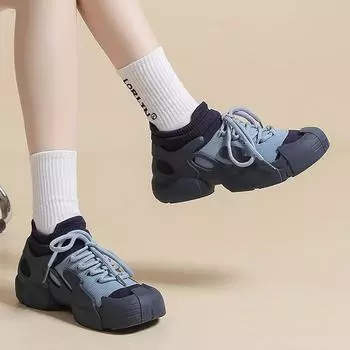 New Sneakers Women Strappy Casual Shoes Breathable Knitted Fabric Trainers Platform Clunky Sneakers Outdoor Sports Running Shoes 35 чёрный