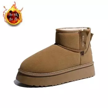 New snow boots fur lining women winter plush shoes ladies comfortable ankle boots woman brown furry booties flats shoes 35 чёрный