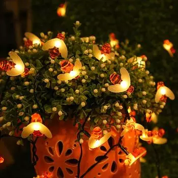 New Solar Powered Cute Honey Bee Led String Fairy Light 20leds 30leds Bee Outdoor Garden Fence Patio Christmas Garland Lights 5M 20LEDs теплый белый