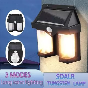 New Solar Powered Rechargeable Light Tungsten Wire Human Body Induction Lamp IP44 Waterproof Outdoor Wall Lamps Decorative