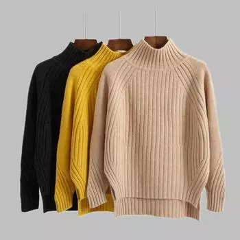 New Solid Causal Pullover Sweaters Women Spring Turtleneck Bottoming Knitted Jumpers Woman Fashion All-match Tops One Size абрикосовый