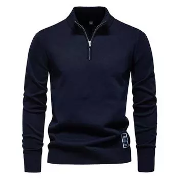 New solid color cotton sweater men s stand collar half zipper slim fit men s sweater top S