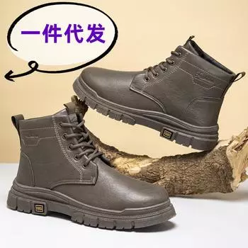 New spring 2025 men s shoes single cotton, the same trendy men s Martin boots velvet warm high-top lace-up high-top 39