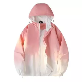 New Spring American Retro Gradient Loose Hooded Casual Jacket Men s Fashionable Jacket M розовый