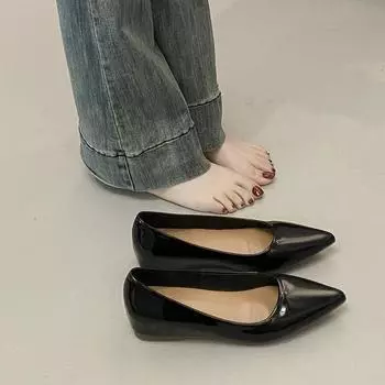 New spring and autumn black inner heightening pointed flat shoes women s shallow mouth versatile commuter red single shoes 35