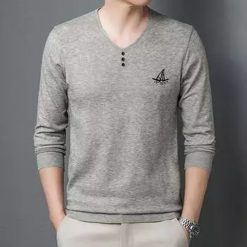 Новые весенние и осенние свитера с длинными рукавами и V-образным вырезом для молодых и мужчин среднего возраста, облегающие и элегантные рубашки M
