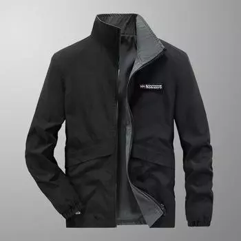 New Spring and Autumn Men s Casual Outdoor Work Jacket Double-sided Stand Collar Fashionable Men s Jacket Top M чёрный