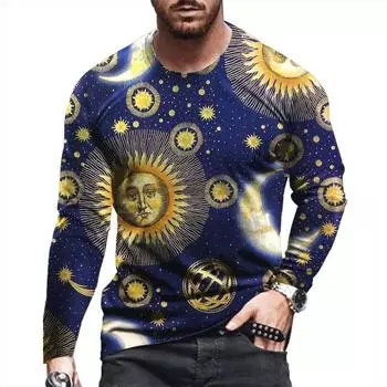 New Spring And Autumn Men s Casual Trend Sunflower Pattern T-Shirt Loose Street Personality O Collar Long Sleeve Clothing 6xl S