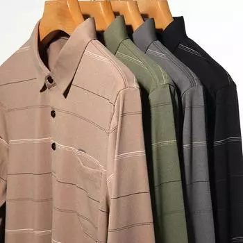 Новая мужская рубашка поло с длинными рукавами на весну и осень в полоску, повседневная модная рубашка поло с воротником для мужчин M