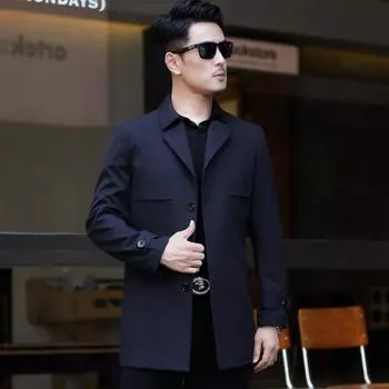 New Spring and Autumn Men s Windbreaker, Mid-length Business Casual Mulberry Silk Top, Middle-aged Dad s Thin Jacket 170