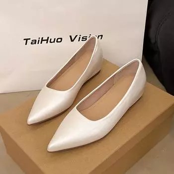 New spring and autumn nude inner height increase pointed flat shoes women s shallow mouth shoes versatile commuter shoes 35