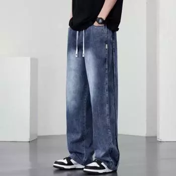 New Spring and Autumn Retro High Street Jeans Washing Wear-resistant Straight Pants Large Size Men M