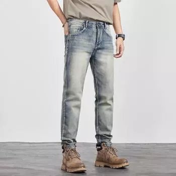 New Spring and Summer American Big Beef Retro Jeans Men s Stretch Slim Small Straight Trousers 28