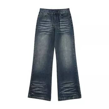 New Spring and Summer American Retro Corrugated Jeans Men s Straight Micro-flare A-line Trousers S