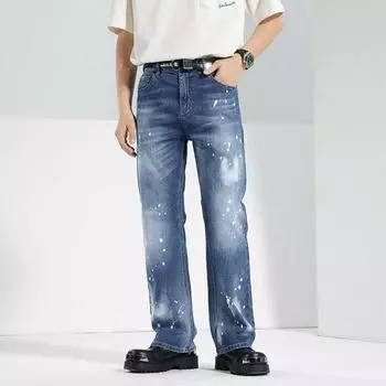 New Spring and Summer American Retro High Street Elastic Micro-flare Floor Trousers Jeans Trousers Men 28 синий