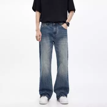 New Spring and Summer American Retro High Street Casual Micro-flare Floor Trousers Jeans 28 синий