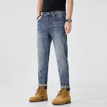 New Spring and Summer Business Casual Jeans Light Blue Versatile American Pants 28 синий