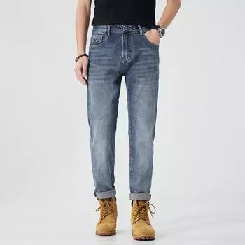 New Spring and Summer Business Casual Stretch Jeans American Trendy Versatile Men s Pants 28 синий