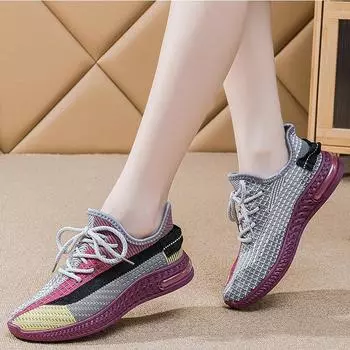 New spring and summer casual mesh women s fly-woven shoes women s soft-soled high-end single shoes breathable running sneakers 35