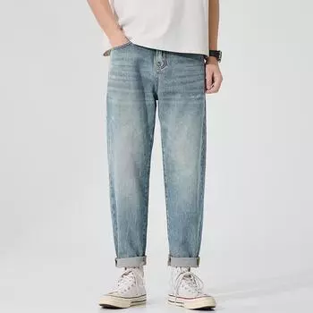 New Spring and Summer Conical Jeans Harem Pants Simple Blue Loose Denim 28 синий