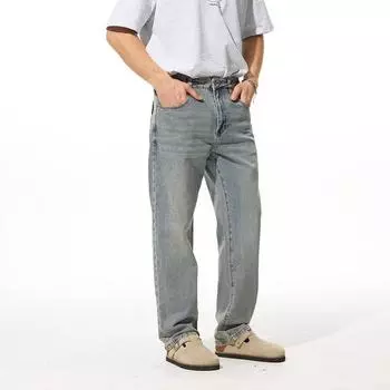 New Spring and Summer Elastic Loose Straight Jeans Simple and Versatile Denim Pants Retro 28