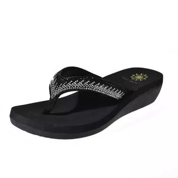 New Spring and Summer Fashion Rhinestone Heel Flip Flops Round Head Non-slip Slippers Slides Women Zapatos 35