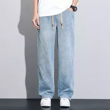 New Spring and Summer Jacquard Trendy Wide-leg Pants Loose Straight-leg Casual Versatile Trousers S