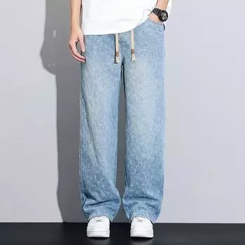 New Spring and Summer Jacquard Trendy Wide-leg Pants Loose Straight-leg Casual Versatile Trousers S