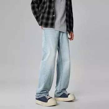 New Spring and Summer Japanese Loose Straight Men s Jeans Structure Versatile Jeans 28 синий