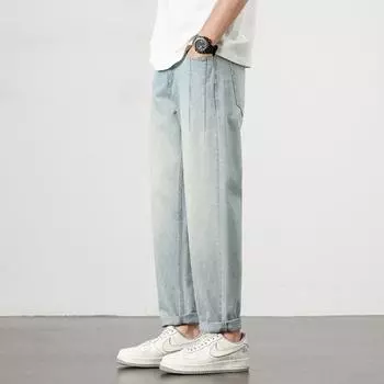 New Spring and Summer Jeans Trendy Japanese Loose Straight Micro Harlen Trousers 28 синий