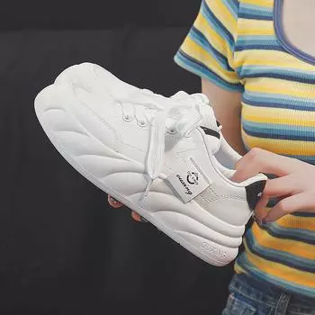 New Spring and Summer Leisure Women s Shoes Thick Sole Increased Stitching round Toe Board Shoes Wear-Resistant Breathable Shoes 35 бежевый