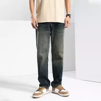 New Spring and Summer Loose Straight American Retro High Street Stretch Denim Trousers for Men 28