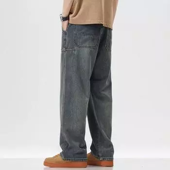 New Spring and Summer Men s American High Street Loose Wide-leg Pants Men s Straight Jeans Long 28